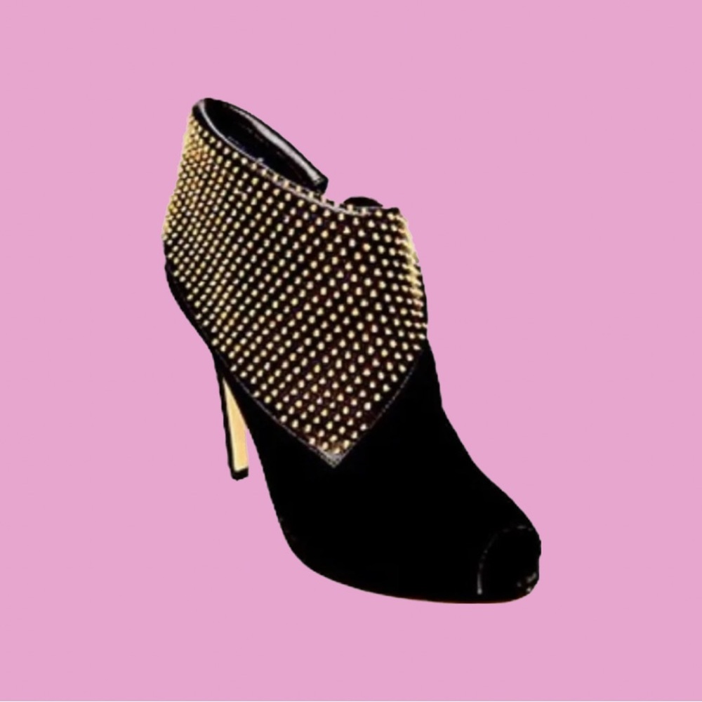 Michael Kors Krista Open Toe Peep Toe Studded Suede Booties, Size 7.5
